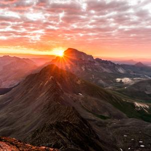 A beautiful sunrise from Wetterhorn Peak in the San Juan Range of the Colorado Rockies